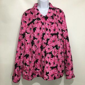 Laura Ashley Woman 2X Hot Pink Black Beaded Cotton Lined Zip-Front Jacket
